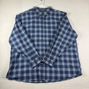 Blue Mountain Mens 3XL Blue White Plaid Button Down Shirt 100% Cotton Flannel 3X
